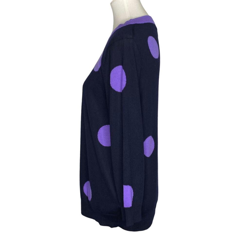 J. Crew Tippi Merino Wool Sweater Navy Blue Purple Polka Dot Knit Crewneck Sz XL - Picture 8 of 13